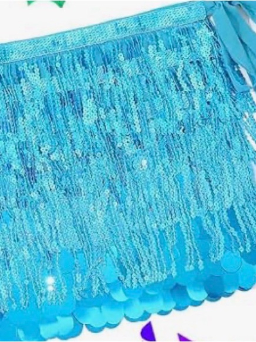Sequin Hearts Turquoise Fringe Disc Mini Skirt - Picture 3 of 4